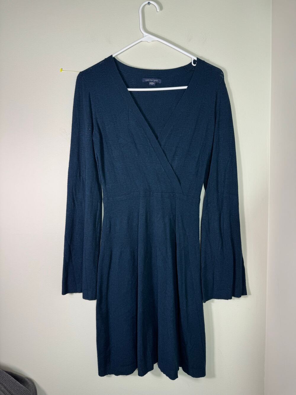 American Eagle Flare Sleeve Dark Blue Teal Midi Dress Size Small